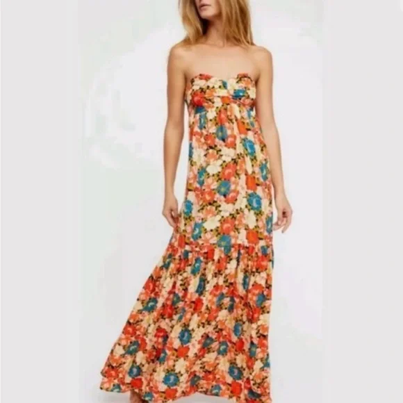 Free People Strapless Floral Maxi Dress Size Small - Picture 2 of 13